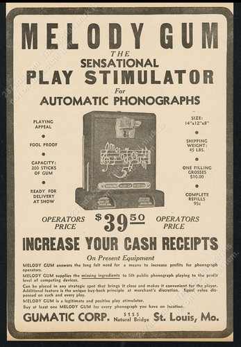 1938 gumatic melody gum - 1938,